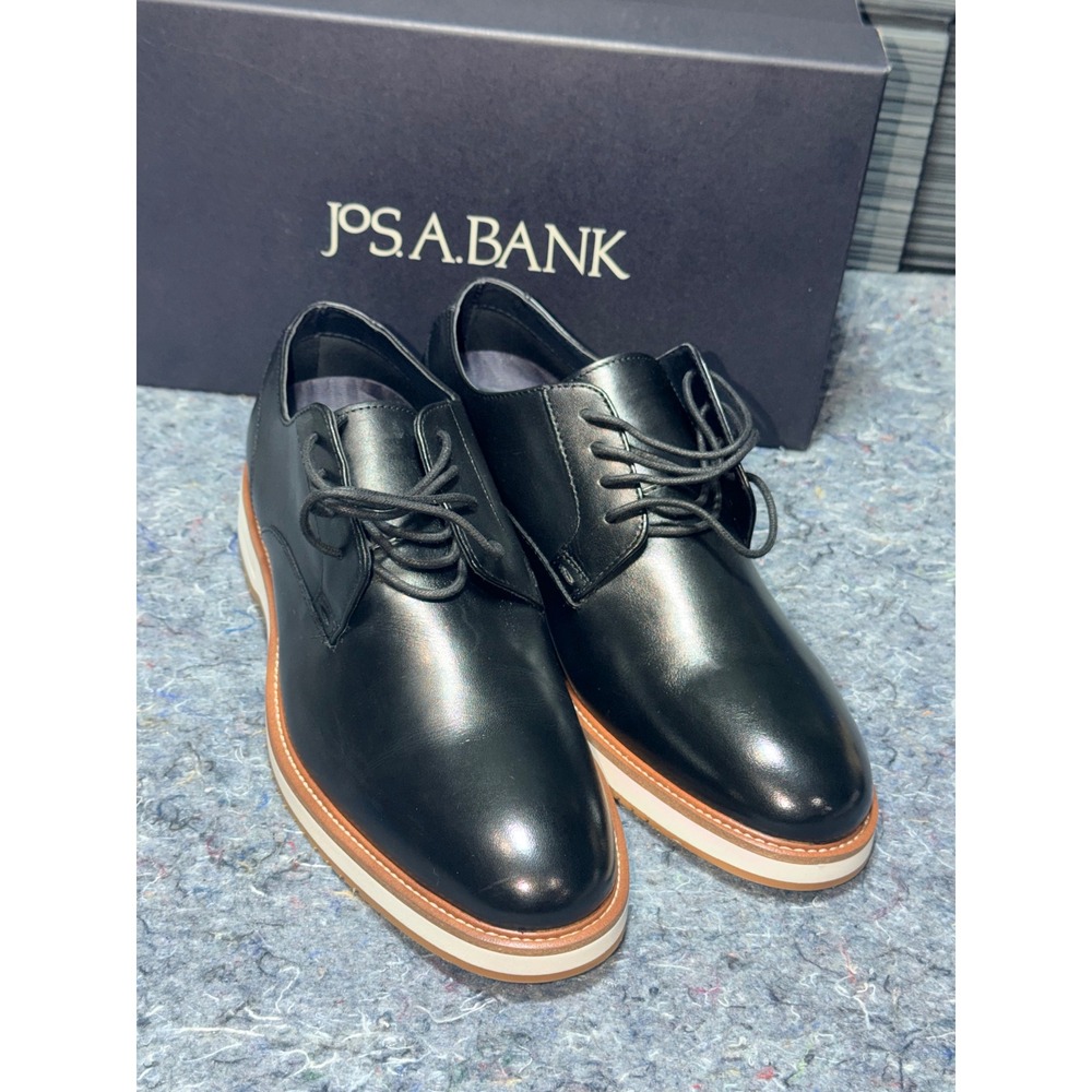Jos A Bank Mens 8.5 D Hybrid Plain Toe Derby Black Leather Shoes 42T5 01 NEW